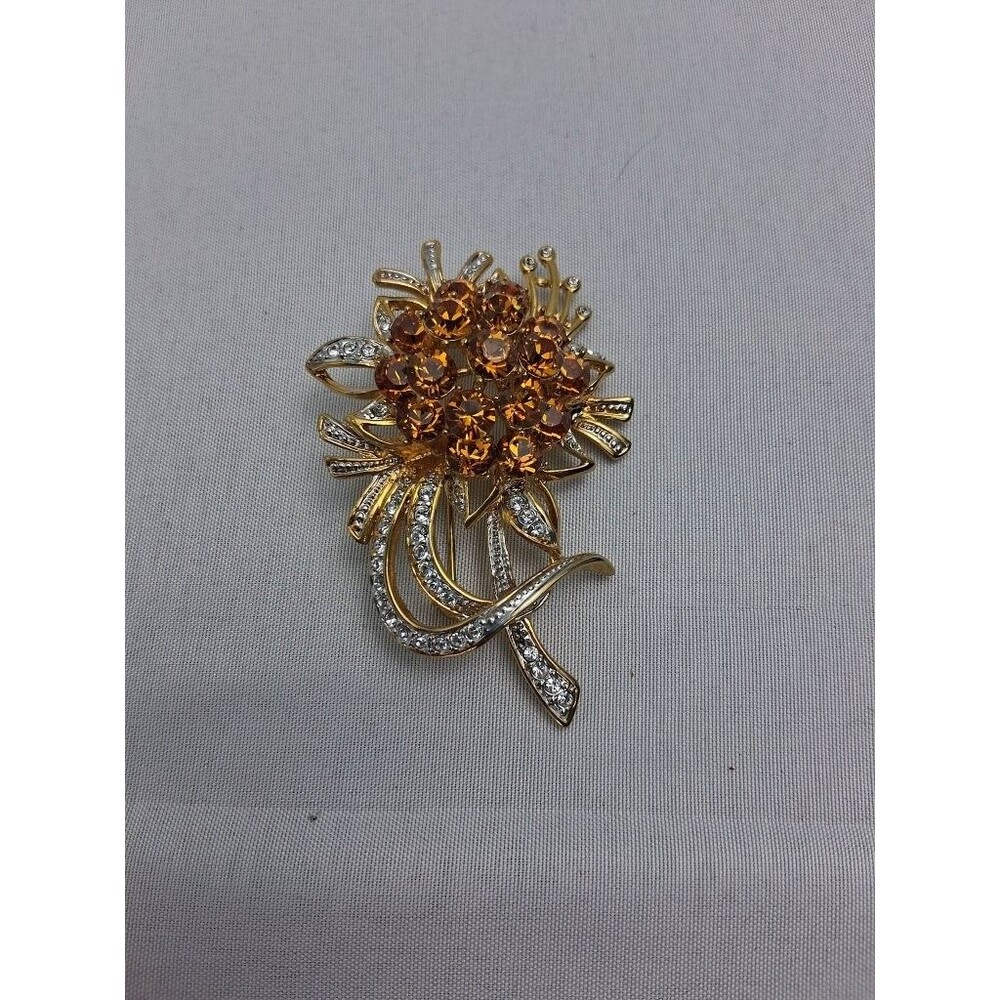 Camrose & Kross JBK Jackie Kennedy Amber Crystal Flower Bouquet Brooch Pin COA - Picture 11 of 13